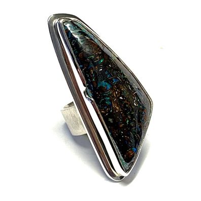 moderner Ring 925/ - Sterling Silber mit herrlich üppigen Boulder Opal UNIKAT #60
