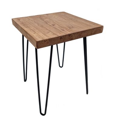 Ulmen Holz Beistelltisch mit Metall Beinen - eckig / 40 cm - Couch Sofa Blumen Tisch