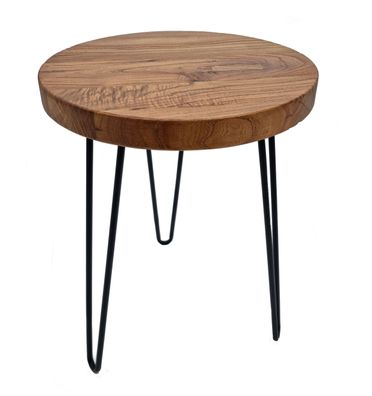 Ulmen Holz Beistelltisch mit Metall Beinen - rund / 40 cm - Couch Sofa Blumen Tisch
