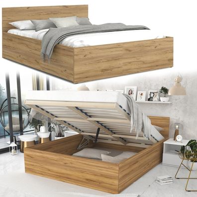 Bett mit Lattenrost Jugendbett Doppelbett mit/ ohne Matratze Bettkasten Eiche