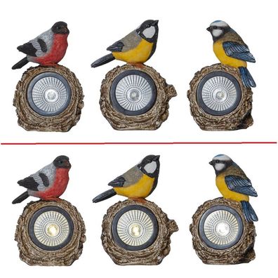 3er Set LED Solar Figuren 3 Vögel auf Stein 9x14cm warmweiß 481-45