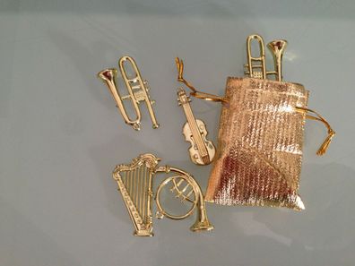 12 Musikinstrumente miniatur Gold im Samtsäckchen Super Geige Trompete