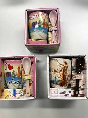 Hamburg kleine Tasse Kaffee Henkel-Becher Souvenirs Mug Robin Geschenkkarton