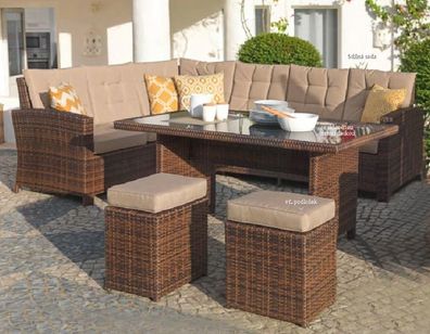Luxus Ecklounge 5-teilig Gartenmöbel Rattan Garten Eck Sofa Lounge Chiara Braun