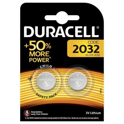 2 x Duracell CR 2032 3V Lithium Batterie Knopfzelle - 220mAh Kapazität - V. 2019