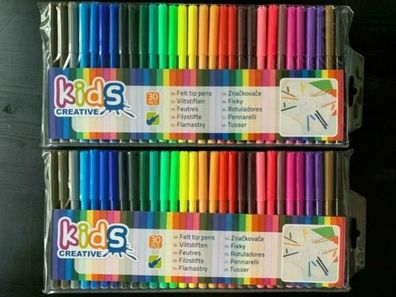 60 Fasermaler Filzstifte GROßE Farbvielfalt 13,3cm bunt farbig Stifte Stift 2mm