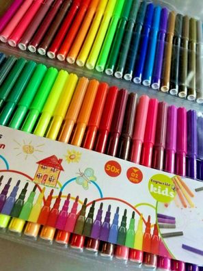 50 Fasermaler Filzstifte GROßE Farbvielfalt 13,3cm bunt farbig Stifte Stift 2mm