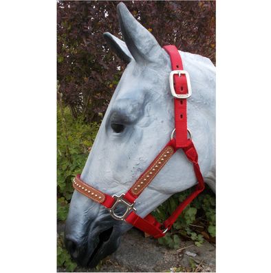 Mustang Nylonhalfter mit Leder & Dots, stabiles Halfter, Stallhalfter