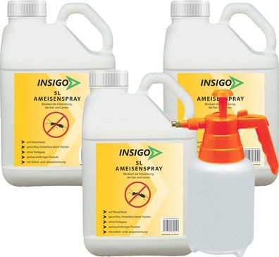 INSIGO 3x5L + 2L Sprüher Ameisenspray Ameisenmittel Ameisengift gegen Ameisen Abwehr