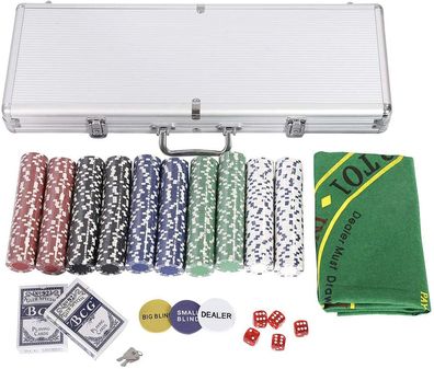 Pokerset mit 500 Laser-Chips | Pokerkoffer Alu | Pokerchips | Poker Komplett Set