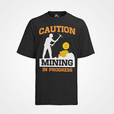 Bio Herren T-Shirt Caution Mining in Progress Krypro Ethereum Ripple XRP Litecoi
