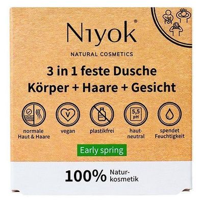 Niyok 2in1 Feste Dusche Körper + Haare + Gesicht Early spring, 80 g