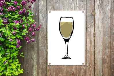 Gartenposter - 40x60 cm - Illustration eines Weinglases mit Weißwein (Gr. 40x60 cm)