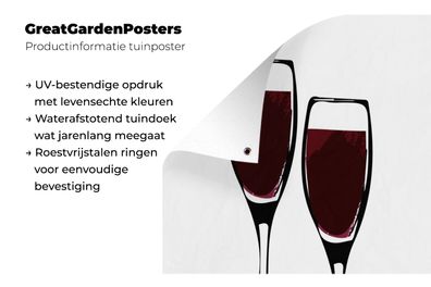Gartenposter - 120x180 cm - Wein - Zeichnung - Zwei Weingläser - Gefüllt - Bild