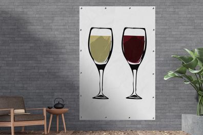 Gartenposter - 120x180 cm - Illustration - Weingläser - Wein - Zeichnung - Bild
