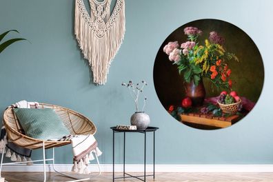 Runde Wandbilder - 140x140 cm - Malerei - Stillleben - Obst - Blumen - Tisch - Kunst