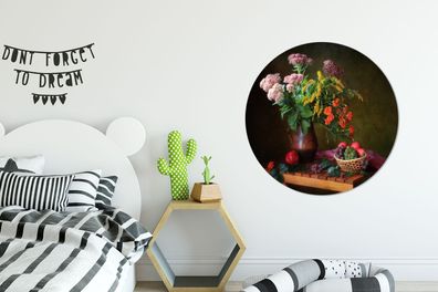 Runde Wandbilder - 90x90 cm - Malerei - Stillleben - Obst - Blumen - Tisch - Kunst