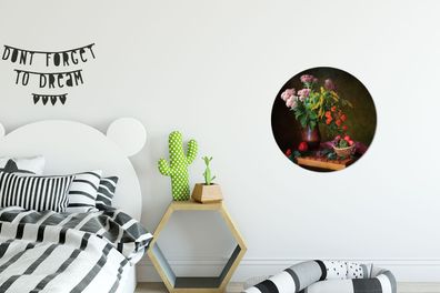 Runde Wandbilder - 30x30 cm - Malerei - Stillleben - Obst - Blumen - Tisch - Kunst