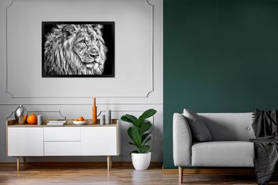 Poster - 80x60 cm - Porträt - Löwe - Schwarz - Weiß (Gr. 80x60 cm)