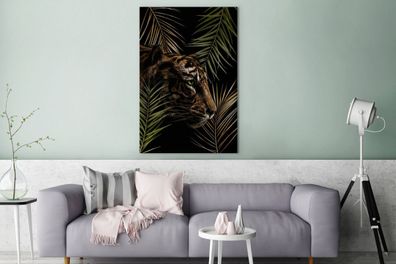 Leinwandbilder - 90x140 cm - Tiger - Pflanzen - Palme (Gr. 90x140 cm)