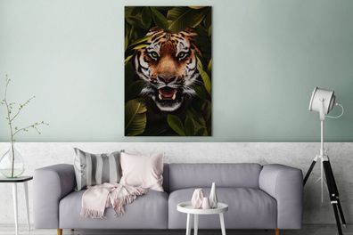Leinwandbilder - 90x140 cm - Tiger - Grün - Augen (Gr. 90x140 cm)