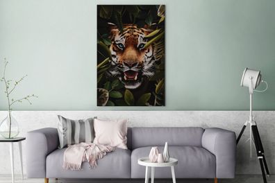 Leinwandbilder - 90x140 cm - Tiger - Pflanzen - Grün (Gr. 90x140 cm)