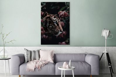 Leinwandbilder - 90x140 cm - Tiger - Rosa - Blumen (Gr. 90x140 cm)