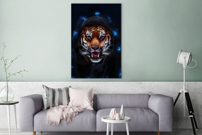 Leinwandbilder - 90x140 cm - Porträt - Tiger - Blau (Gr. 90x140 cm)
