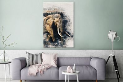 Leinwandbilder - 90x140 cm - Elefant - Farbe - Zeitungspapier (Gr. 90x140 cm)