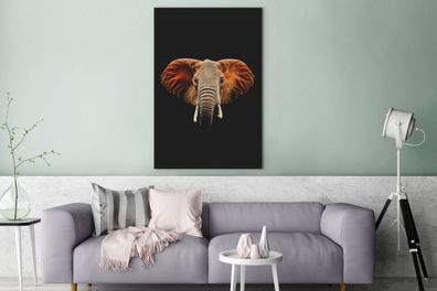 Leinwandbilder - 90x140 cm - Elefant - Schwarz - Kopf (Gr. 90x140 cm)