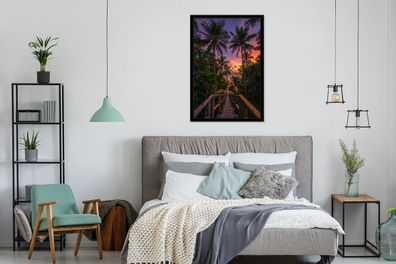 Poster - 60x90 cm - Sonnenuntergang - Palmen - Strand (Gr. 60x90 cm)