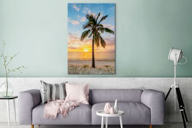 Leinwandbilder - 90x140 cm - Strand - Palme - Sonnenuntergang (Gr. 90x140 cm)