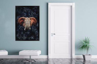 Poster - 80x120 cm - Elefant - Orange - Rauch (Gr. 80x120 cm)