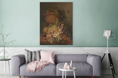 Leinwandbilder - 90x120 cm - Stilleben mit Blumen und Obst - Gemälde von Eelke Jelles