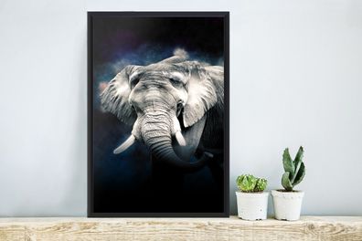 Poster - 40x60 cm - Elefant - Schwarz - Rauch (Gr. 40x60 cm)