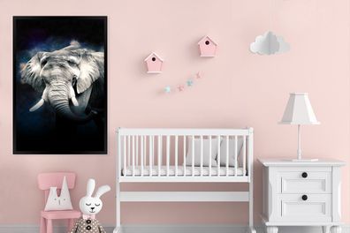 Poster - 80x120 cm - Elefant - Schwarz - Rauch (Gr. 80x120 cm)