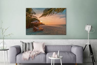 Leinwandbilder - 120x80 cm - Strand - Strandkorb - Sonnenuntergang (Gr. 120x80 cm)