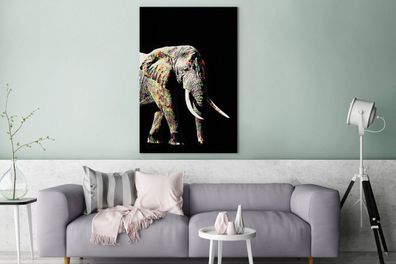 Leinwandbilder - 90x140 cm - Elefant - Schwarz - Farben (Gr. 90x140 cm)