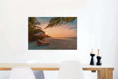 Leinwandbilder - 90x60 cm - Strand - Strandkorb - Sonnenuntergang (Gr. 90x60 cm)