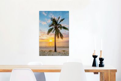 Leinwandbilder - 40x60 cm - Strand - Palme - Sonnenuntergang (Gr. 40x60 cm)