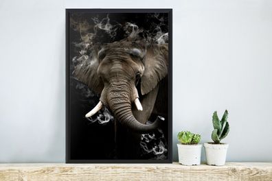 Poster - 40x60 cm - Elefant - Rauchen - Schwarz (Gr. 40x60 cm)