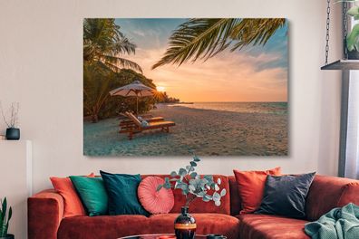 Leinwandbilder - 150x100 cm - Strand - Strandkorb - Sonnenuntergang (Gr. 150x100 cm)