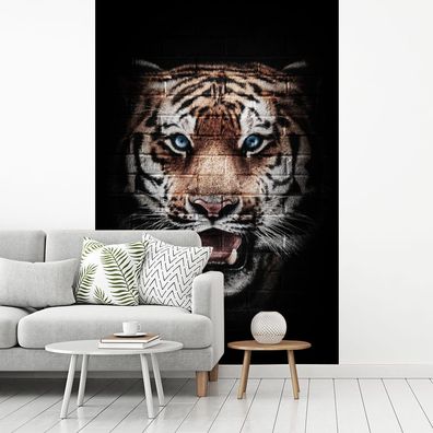 Fototapete - 170x260 cm - Tiger - Ziegel - Tiere (Gr. 170x260 cm)