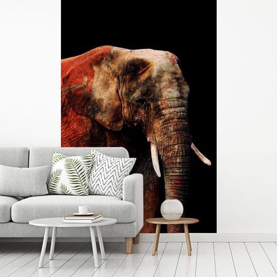 Fototapete - 145x220 cm - Elefant - Tiere - Rot (Gr. 145x220 cm)