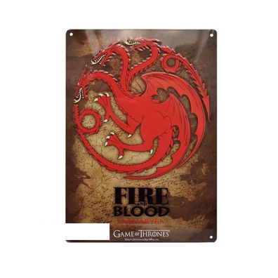 Game of Thrones Targaryen Metallplatte Emblem metal plate Fire and Blood Schild