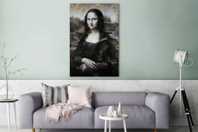 Leinwandbilder - 80x120 cm - Mona Lisa - Leonardo da Vinci - Schwarz - Weiß