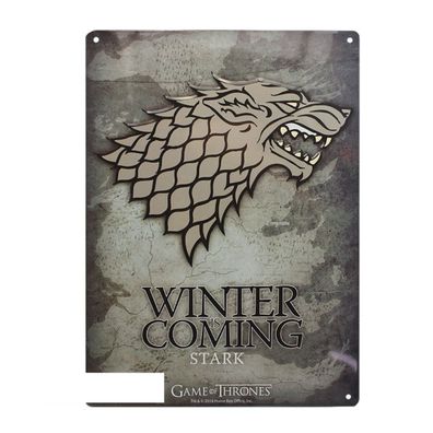 Game of Thrones Stark Metallplatte Emblem metal plate Winter is coming Schild