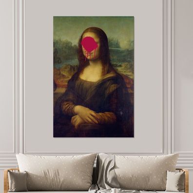Glasbilder - 100x150 cm - Mona Lisa - Leonardo da Vinci - Rosa (Gr. 100x150 cm)