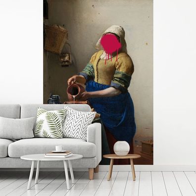 Fototapete - 145x220 cm - Milchmädchen - Johannes Vermeer - Rosa (Gr. 145x220 cm)