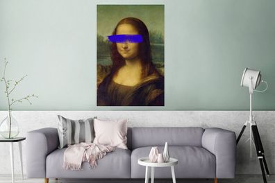 Glasbilder - 80x120 cm - Mona Lisa - Leonardo da Vinci - Blau - Alte Meister